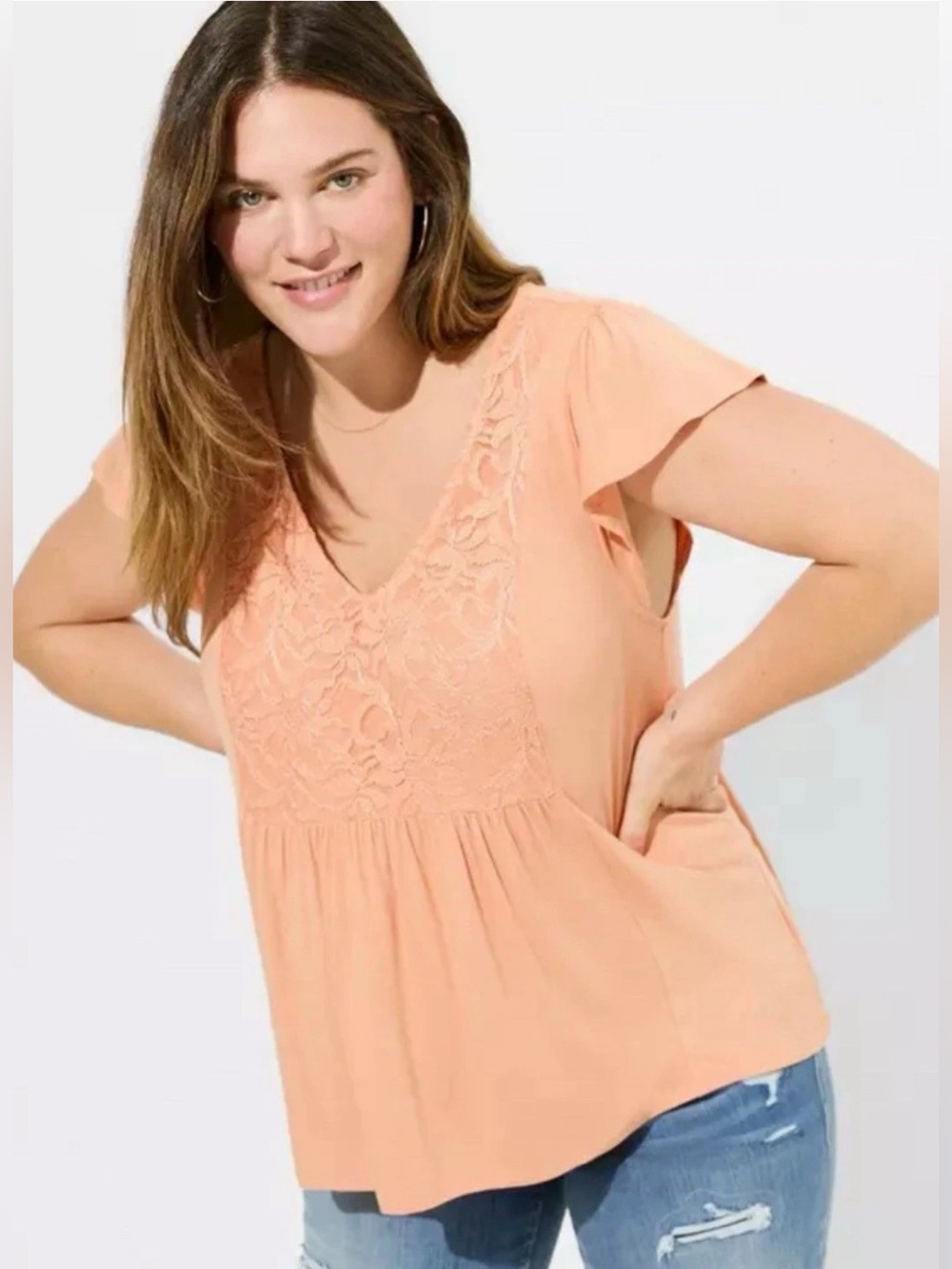 Torrid Super Soft V-Neck Ruffle Tee Size 1X Short Sleeve
